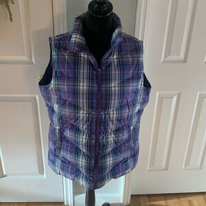 Lands End Purple Plaid Down Vest- Size Large Tall
